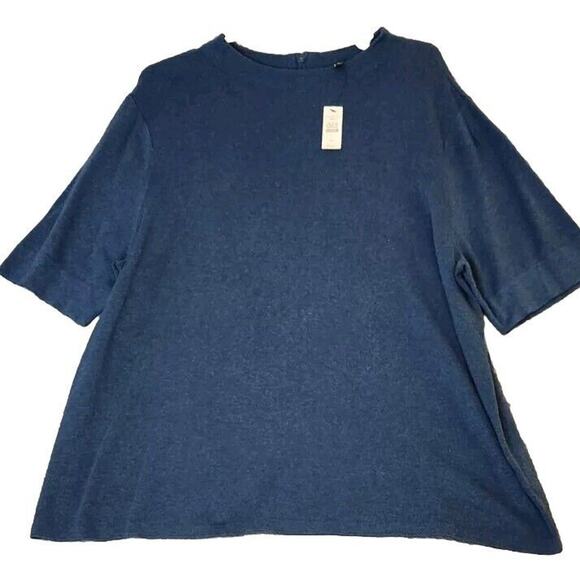 Talbots Sweater Women 3X‎ Blue Lightweight Short Sleeve Cotton Modal Zipper NWT - Picture 1 of 7